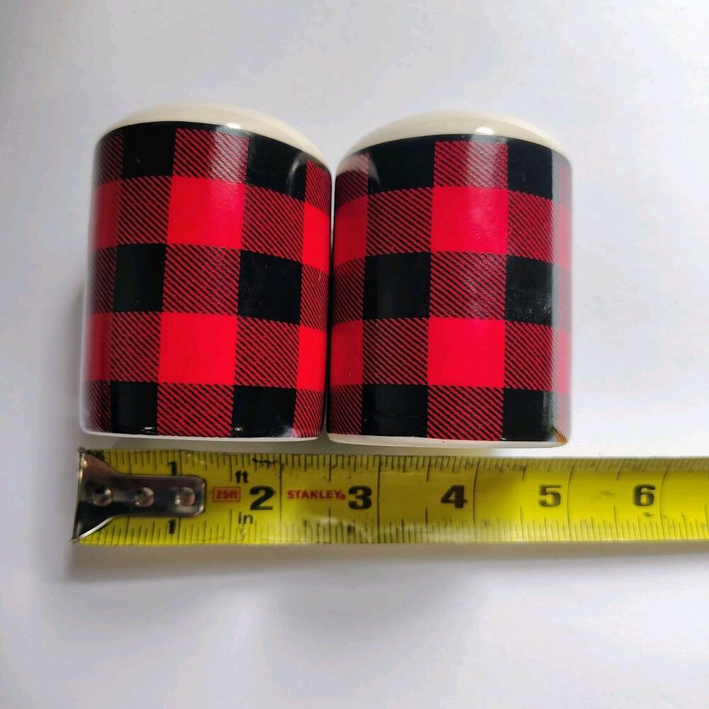 2pc set of salt and pepper shakers (app. 3") red and black buffalo check - Picture 5 of 8